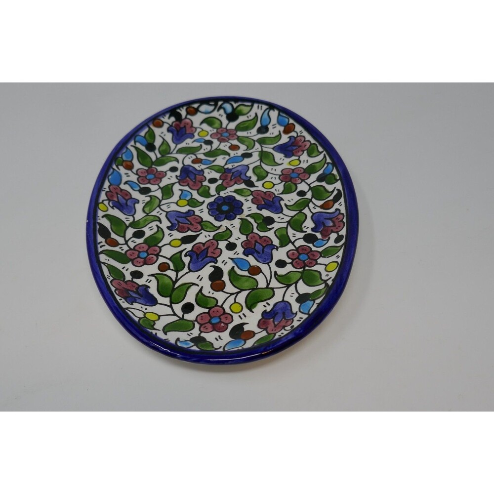 Armenian Pottery Hand Painted Floral Flowers Oval Dish Plate Made in Jerusalem - Picture 7 of 16